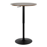 Elia Contemporary Adjustable Bar Table in Black Metal and Walnut Wood Top by LumiSource B202P223300