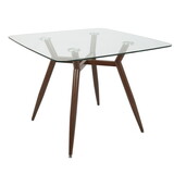 Clara Mid-Century Modern Square Dining Table with Walnut Metal Legs and Clear Glass Top by LumiSource B202P223325