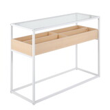 Display Contemporary Console Table in White Metal, Natural Wood, and Clear Glass by LumiSource B202P223379