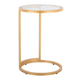 Round Zenn End Table in Gold Metal with Clear Glass Table Top by LumiSource B202P223394