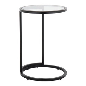 Round Zenn End Table in Black Metal with Clear Glass Table Top by LumiSource B202P223395