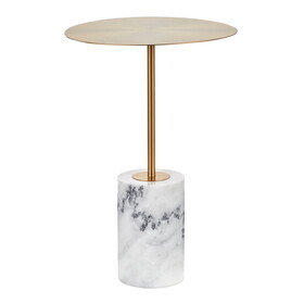 Symbol Contemporary Side Table in Gold Metal and White Marble by LumiSource B202P223402