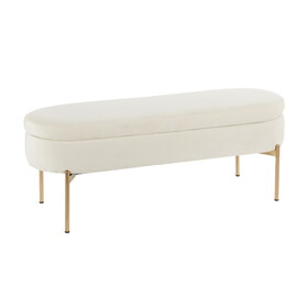 Chloe Contemporary/Glam Storage Bench in Gold Metal and Cream Velvet by LumiSource B202P223453