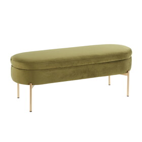 Chloe Contemporary/Glam Storage Bench in Gold Metal and Green Velvet by LumiSource B202P223454