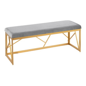 Folia Glam Metal Bench in Gold Steel and Grey Velvet by LumiSource B202P223516