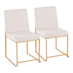 High Back Fuji Contemporary Dining Chair in Gold Steel and Beige Fabric by LumiSource - Set of 2 B202P223538