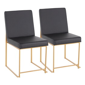 High Back Fuji Contemporary Dining Chair in Gold and Black Faux Leather by LumiSource - Set of 2 B202P223539