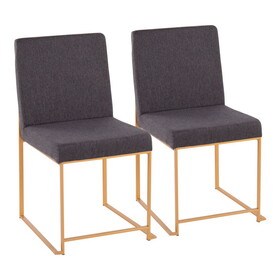 High Back Fuji Contemporary Dining Chair in Gold Steel and Charcoal Fabric by LumiSource - Set of 2 B202P223540