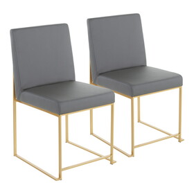 High Back Fuji Contemporary Dining Chair in Gold and Grey Faux Leather by LumiSource - Set of 2 B202P223541