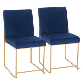 High Back Fuji Contemporary Dining Chair in Gold and Blue Velvet by LumiSource - Set of 2 B202P223543