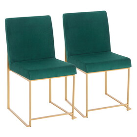 High Back Fuji Contemporary Dining Chair in Gold and Green Velvet by LumiSource - Set of 2 B202P223544