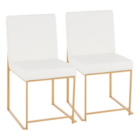 High Back Fuji Contemporary Dining Chair in Gold and White Faux Leather by LumiSource - Set of 2 B202P223546