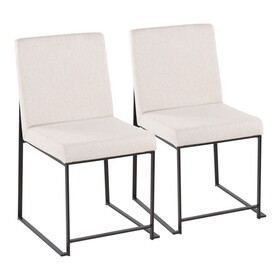 High Back Fuji Contemporary Dining Chair in Black Steel and Beige Fabric by LumiSource - Set of 2 B202P223547