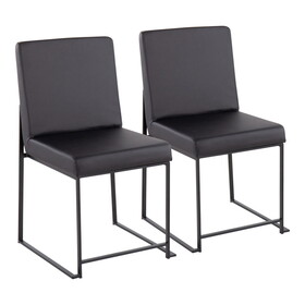 High Back Fuji Contemporary Dining Chair in Black Steel and Black Faux Leather by LumiSource - Set of 2 B202P223548