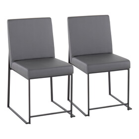 High Back Fuji Contemporary Dining Chair in Black Steel and Grey Faux Leather by LumiSource - Set of 2 B202P223550