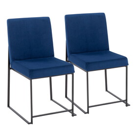 High Back Fuji Contemporary Dining Chair in Black Steel and Blue Velvet by LumiSource - Set of 2 B202P223552