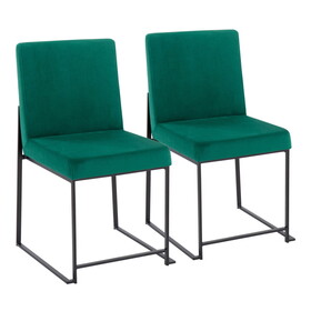 High Back Fuji Contemporary Dining Chair in Black Steel and Green Velvet by LumiSource - Set of 2 B202P223553