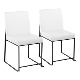 High Back Fuji Contemporary Dining Chair in Black Steel and White Faux Leather by LumiSource - Set of 2 B202P223555