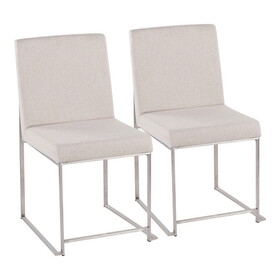 High Back Fuji Contemporary Dining Chair in Brushed Stainless Steel and Beige Fabric by LumiSource - Set of 2 B202P223556