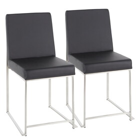 High Back Fuji Contemporary Dining Chair in Stainless Steel and Black Faux Leather by LumiSource - Set of 2 B202P223557