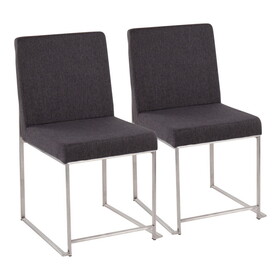 High Back Fuji Contemporary Dining Chair in Brushed Stainless Steel and Charcoal Fabric by LumiSource - Set of 2 B202P223558