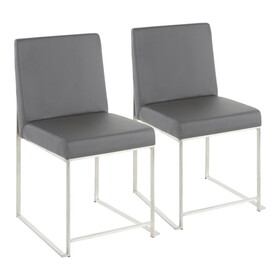 High Back Fuji Contemporary Dining Chair in Stainless Steel and Grey Faux Leather by LumiSource - Set of 2 B202P223559