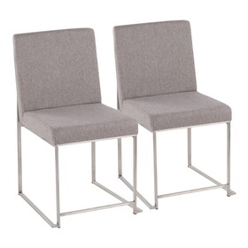 High Back Fuji Contemporary Dining Chair in Brushed Stainless Steel and Light Grey Fabric by LumiSource - Set of 2 B202P223560