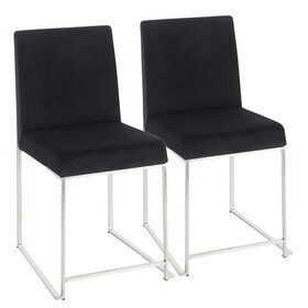 High Back Fuji Contemporary Dining Chair in Stainless Steel and Black Velvet by LumiSource - Set of 2 B202P223561