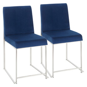 High Back Fuji Contemporary Dining Chair in Stainless Steel and Blue Velvet by LumiSource - Set of 2 B202P223562