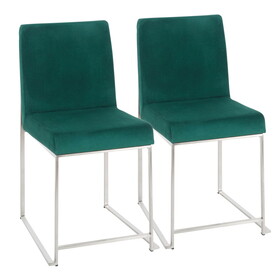 High Back Fuji Contemporary Dining Chair in Stainless Steel and Green Velvet by LumiSource - Set of 2 B202P223563