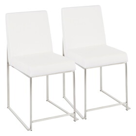 High Back Fuji Contemporary Dining Chair in Stainless Steel and White Velvet by LumiSource - Set of 2 B202P223564