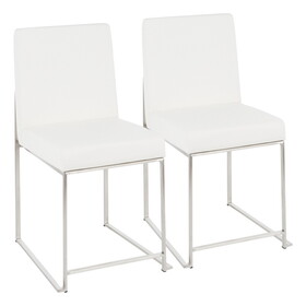 High Back Fuji Contemporary Dining Chair in Stainless Steel and White Faux Leather by LumiSource - Set of 2 B202P223565