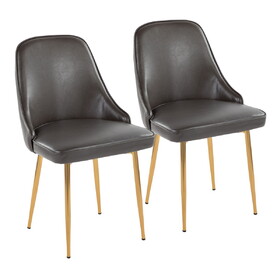 Marcel Contemporary/Glam Dining Chair with Gold Frame and Grey Faux Leather by LumiSource - Set of 2 B202P223588