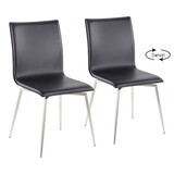 Mason Contemporary Upholstered Chair in Brushed Stainless Steel and Black Faux Leather by LumiSource - Set of 2 B202P223610