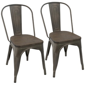 Oregon Industrial-Farmhouse Stackable Dining Chair in Antique and Espresso by LumiSource - Set of 2 B202P223621