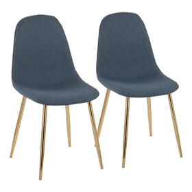 Pebble Contemporary Chair in Gold Steel and Blue Fabric by LumiSource - Set of 2 B202P223623