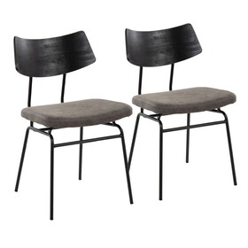 Walker Mid-Century Modern Chair in Black Metal, Dark Grey Faux Leather, and Black Wood by LumiSource - Set of 2 B202P223683