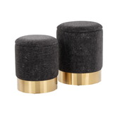 Marla Contemporary Nesting Ottoman Set in Gold Metal and Black Fabric by LumiSource B202P223730