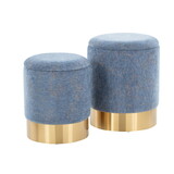 Marla Contemporary Nesting Ottoman Set in Gold Metal and Blue Fabric by LumiSource B202P223731