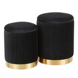 Marla Contemporary Nesting Pleated Ottoman Set in Gold Metal and Black Velvet by LumiSource B202P223733