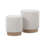 Marla Contemporary Nesting Ottoman Set in Natural Wood and Cream Fabric by LumiSource B202P223737