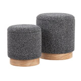 Marla Contemporary Nesting Ottoman Set in Natural Wood and Black Fabric by LumiSource B202P223738