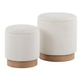 Marla Contemporary Nesting Ottoman Set in Natural Wood and Cream Fabric by LumiSource B202P223739