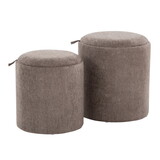 Tray Contemporary Nesting Ottoman Set in Brown Fabric and Natural Wood by LumiSource B202P223747