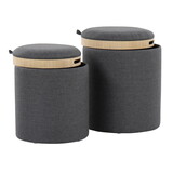 Tray Contemporary Nesting Ottoman Set in Charcoal Fabric and Natural Wood by LumiSource B202P223749