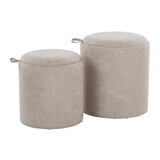 Tray Contemporary Nesting Ottoman Set in Light Brown Fabric and Natural Wood by LumiSource B202P223751