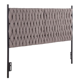 Braided Matisse Queen Size Headboard in Black Metal and Grey Fabric by LumiSource B202P223758