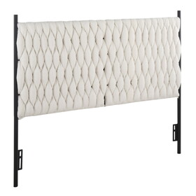 Braided Matisse Queen Size Headboard in Black Metal and Cream Sherpa Fabric by LumiSource B202P223759