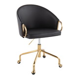 Claire Contemporary/Glam Task Chair in Gold Metal and Black Faux Leather by LumiSource B202P223891