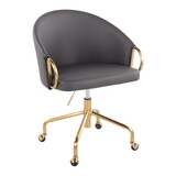 Claire Contemporary/Glam Task Chair in Gold Metal and Grey Faux Leather by LumiSource B202P223892